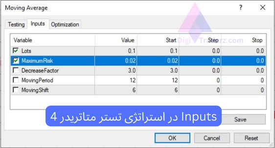 تنظیمات استراتژی تستر متاتریدر 4