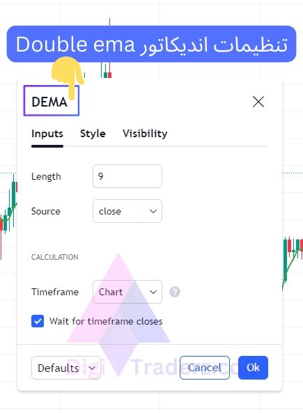 تنظیمات اندیکاتور Double ema