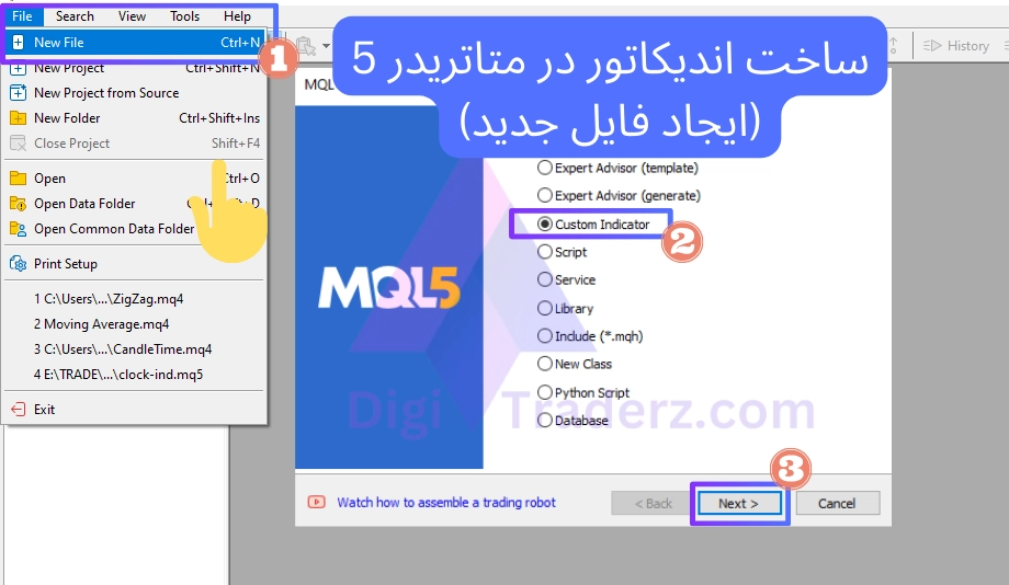 ساخت اندیکاتور در متاتریدر 5 (ایجاد فایل جدید)