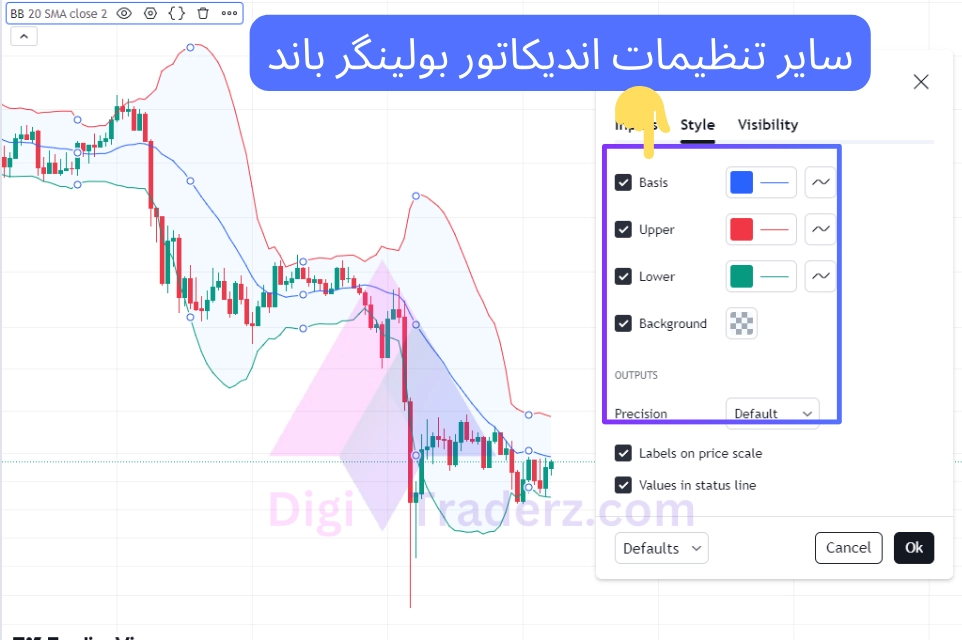 سایر تنظیمات اندیکاتور بولینگر باند