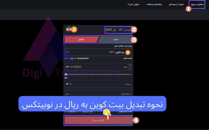 نحوه تبدیل بیت کوین به ریال در نوبیتکس