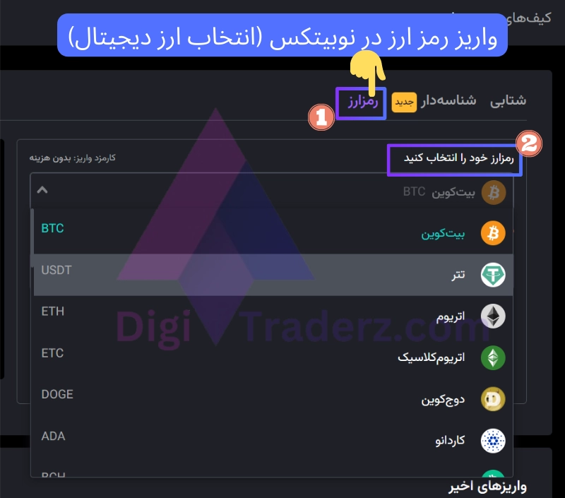 واریز رمز ارز در نوبیتکس