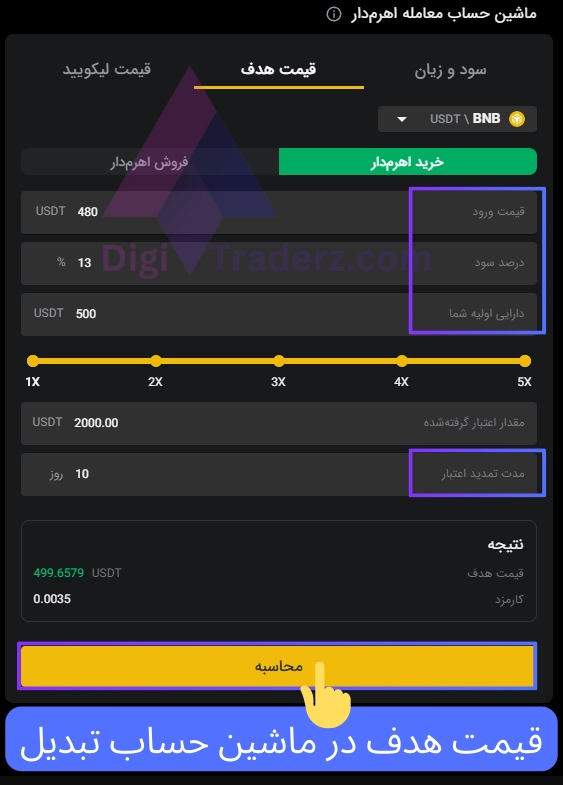 قیمت هدف در ماشین حساب تبدیل