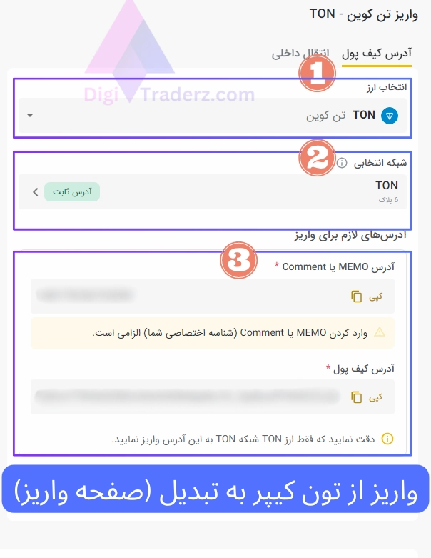 واریز از تون کیپر به تبدیل