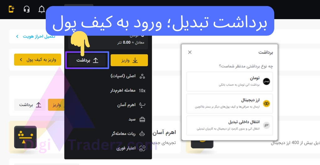 برداشت تبدیل؛ ورود به کیف پول