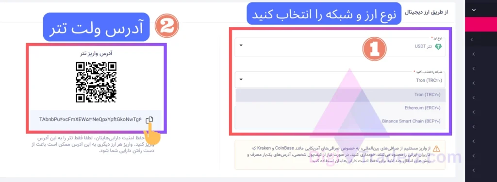 نحوه واریز تتر به تاپ چنج