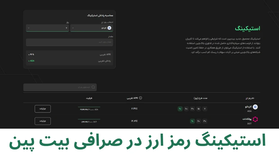 محاسبه سود استیکینگ در وبسایت بیت پین